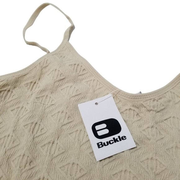 NWT BUCKLE V Neck Skinny Strap Textured Crop Top Color Taupe Size M/L - Picture 2 of 9